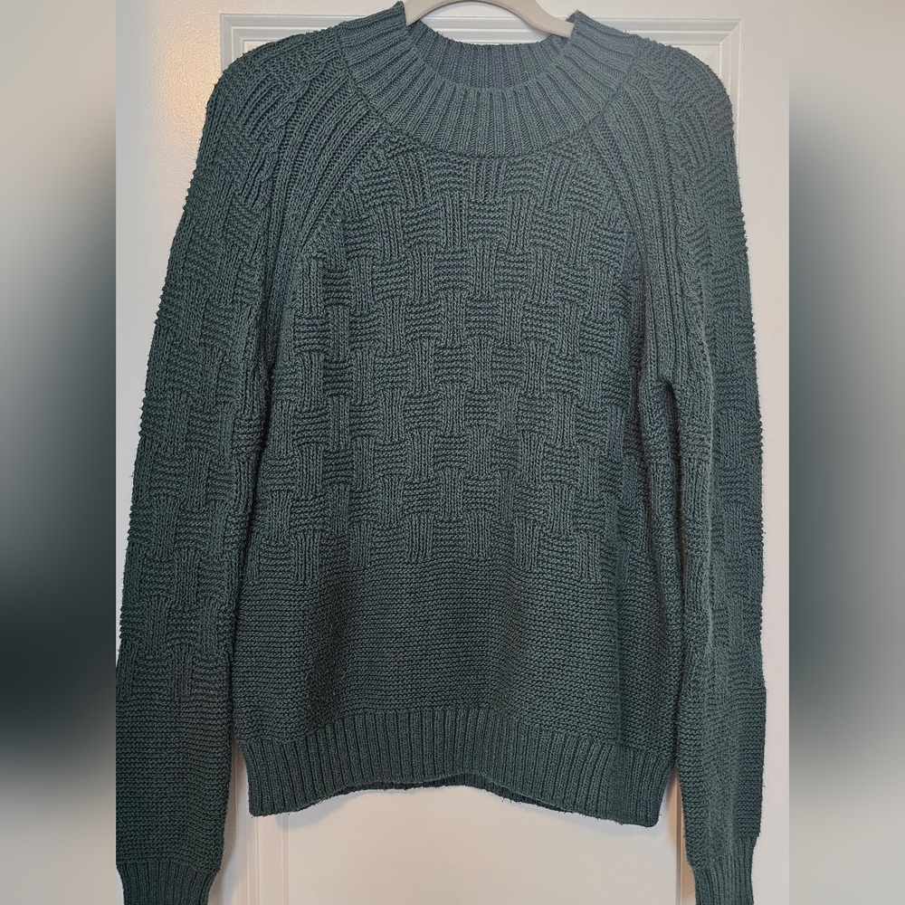 prAna Textured Knit Sweater Women's Medium Green Basket Weave Crewneck - Picture 2 of 8